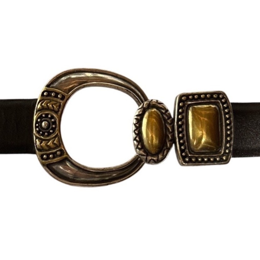 Chicos Cabochon Genuine Leather Belt Mixed Metal Buckle Size M/L (Up to 38")